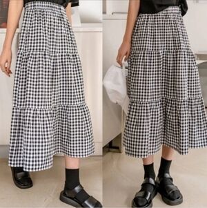 TOPSHOP Black White Checkered Gingham Maxi Skirt US 4